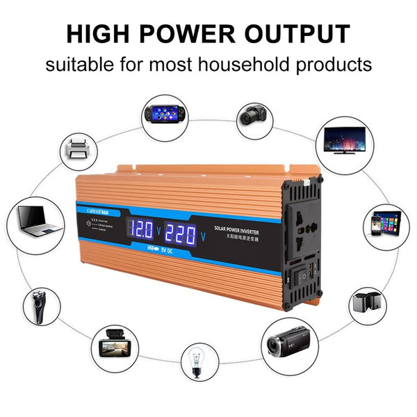 Carmaer Modified Sine Wave 24V to 220V 2200W Car Multi-function Double Digital Display Inverter Household Power Converter