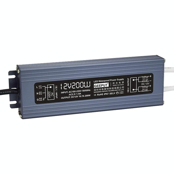 GEEPUT 220V Turn 12V LED Waterproof Power Supply Transformer, Model: 16.7A 200W