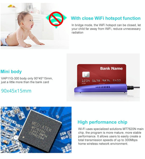 VONETS VAP11G-300 Mini WiFi 300Mbps Bridge WiFi Repeater, Best Partner of IP Device / IP Camera / IP Printer / XBOX / PS3 / IPTV / Skybox(Blue)