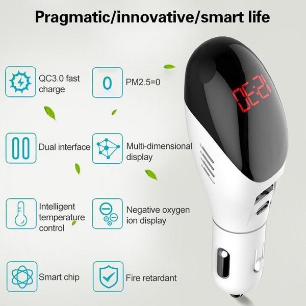 Multifunctional Formaldehyde Removal Air Purifier QC3.0 Car Phone Charger Display Screen (White)