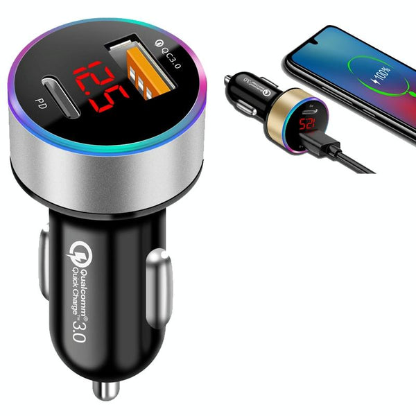 Aluminum Alloy Digital Display PD+QC3.0 Car Charger Multifunctional Car Charger(Snowflake Silver)