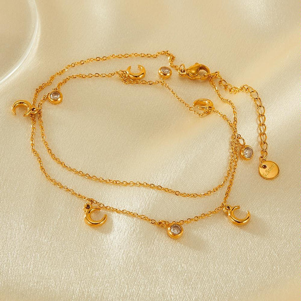 OPK GX2408 Simple Stainless Steel Moon Pendant With Zirconia Collarbone Chain