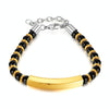 OPK GS1552 Stainless Steel Onyx Beaded Bracelet, Color: Gold