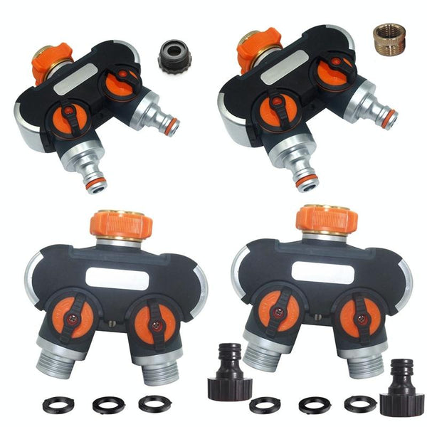Garden Irrigation And Watering One Pass Two Faucet Water Divider With Copper Adapter