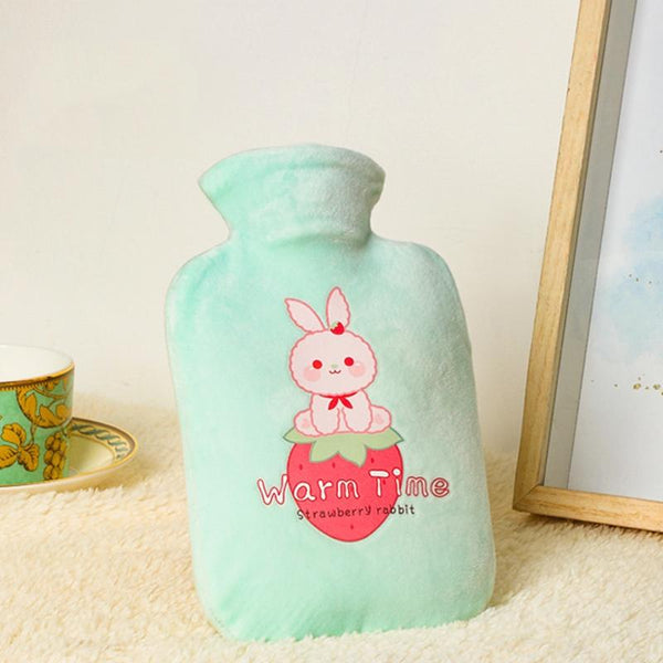 Cartoon Velvet Cover Thickened Explosion-Proof PVC Water-Filled Hot Water Bag, Color: 1000ML Light Green