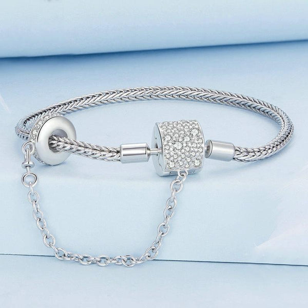 BSB103-19 Sterling Silver S925 White Gold Plated Zircon Cylinder Buckle Bracelet