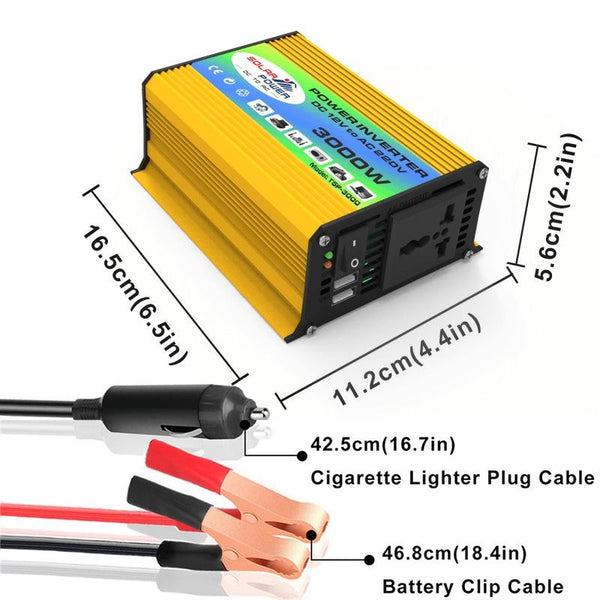 Tang I Generation 12V to 220V 3000W Modified Square Wave Intelligent Car Power Inverter with Dual USB(Yellow)
