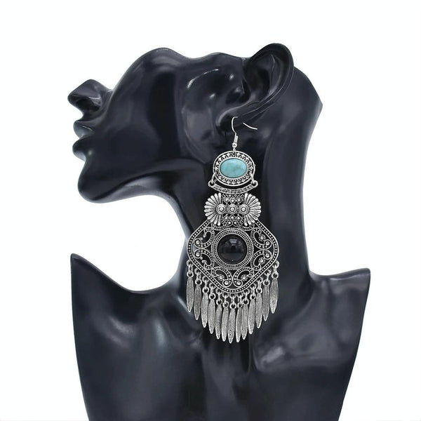 Vintage Tassel Earrings Exaggerated Turquoise Jewelry Earrings(Black 1)