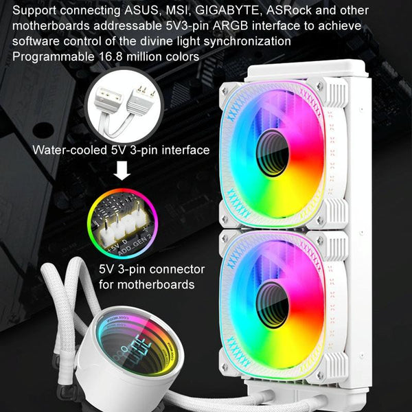 COOLMOON CM-YM-240T Digital ARGB Lens Edition Integrated Water Cooling CPU Cooler Temperature Display CPU Fan(Black)