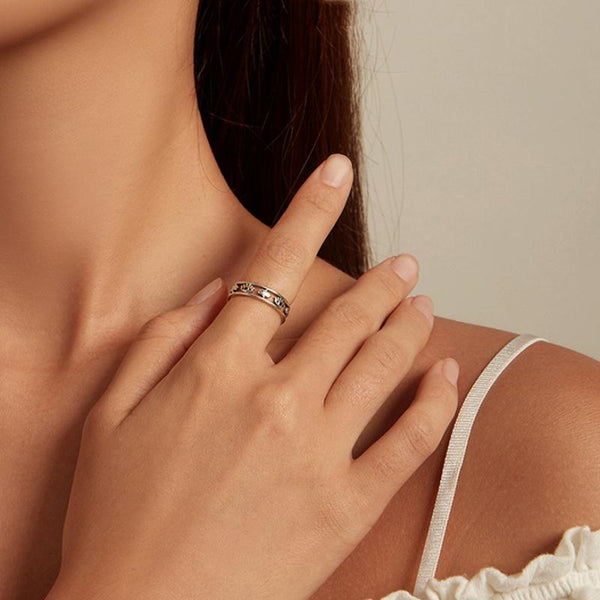 SCR900 Sterling Silver S925 Devil Eye Cutout Symbol Zircon Ring(No.7)