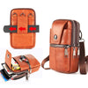 KUNQITIAN Mobile Phone Waist Bag Belt Leather Case With Shoulder Strap, Size: M(Red Brown)