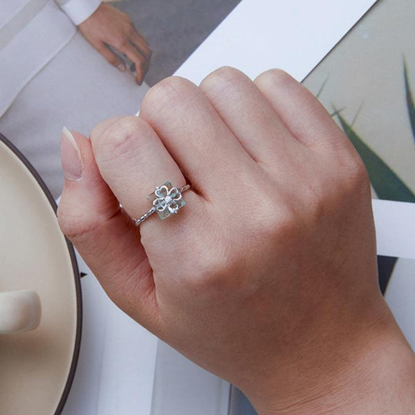 BSR339 Sterling Silver S925 Verdant Four Leaf Clover Ring White Gold Plated(No.8)