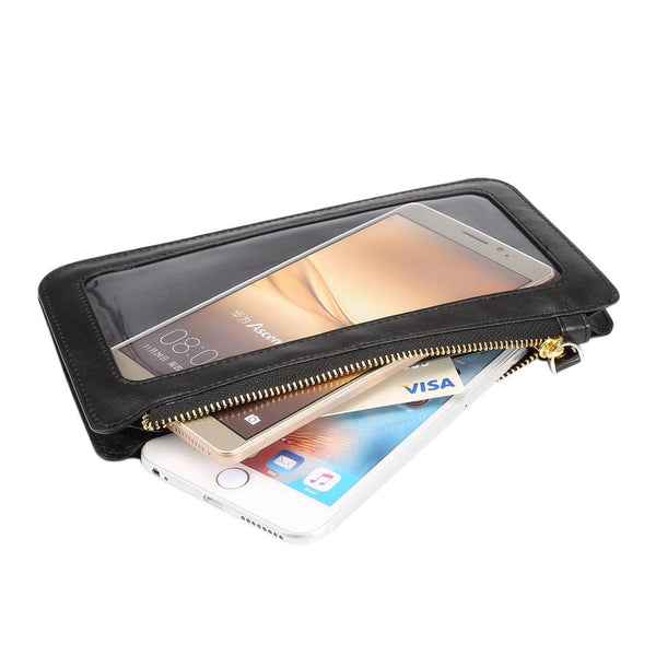 Universal Crazy Horse Texture Touch Screen Wallet Style PU Leather Shoulder Bag for Galaxy Note 8 & Mega 6.3, Huawei Mate 8 / Mate 7, etc. 6.3 inch Below(Black)