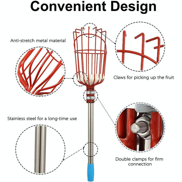 Stainless Steel Aerial Fruit Picker Fruit Picking Tools, Specification: 6 Sections 2.4m