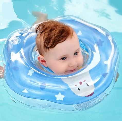Cute Cartoon Chick Pattern Transparent PVC Adjustable Inflatable Baby Swimming Float Ring Neck Ring(Pink Medium)