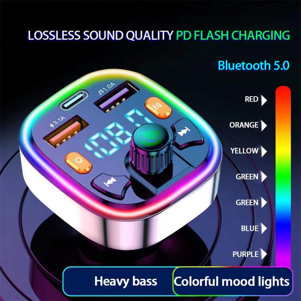 Q5 3.1A USB+PD Bluetooth Car Charger Car FM Transmitter Colorful Lighting