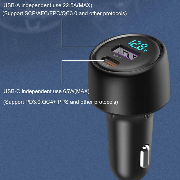 S-31 65W Dual Port A+C High Power Car Fast Charger Auto Cigarette Lighter