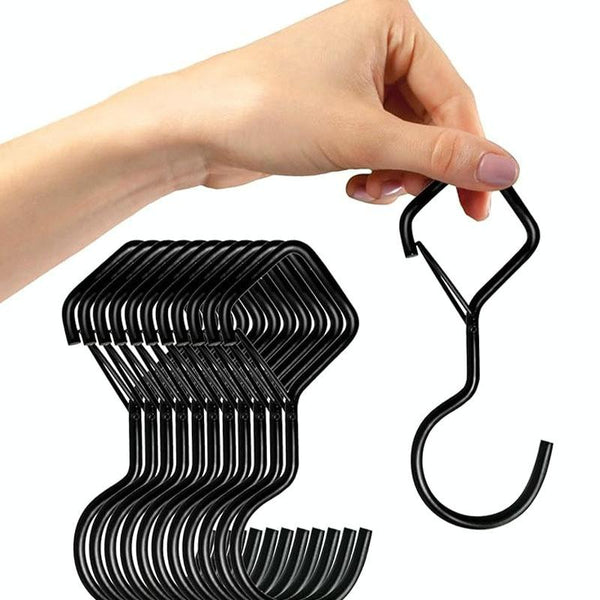 2pcs Household S Hooks For Hanging Metal Windproof Hooks With Safety Buckle, Color: White