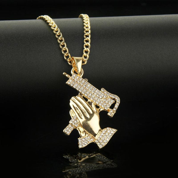 1010401302 Handheld  Exaggerated Hip Hop Style Necklace Collarbone Chains