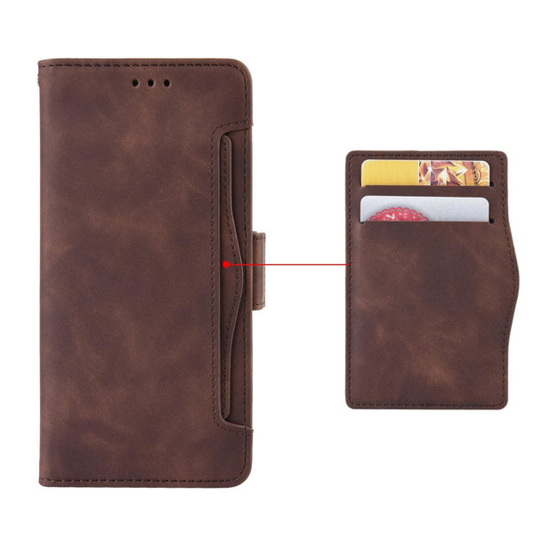 For Realme 13+ 5G Global Skin Feel Calf Texture Card Slots Leather Phone Case(Brown)