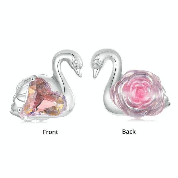 S925 Sterling Silver Platinum-plated Pink Swan Rose DIY Beads(BSC980)
