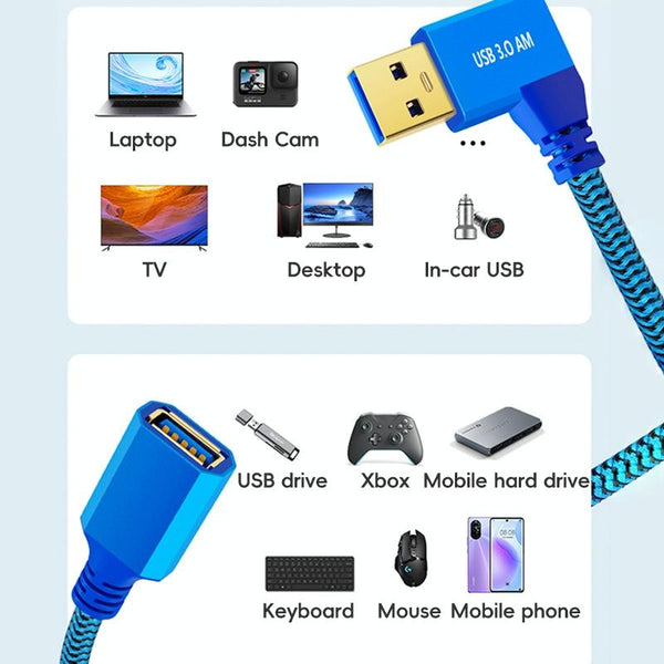 USB 3.0 Female To USB 3.0 Male Side Elbow Extension Cable for USB Disk Mouse / Keyboard / Printer, Length:1m(Left Elbow)