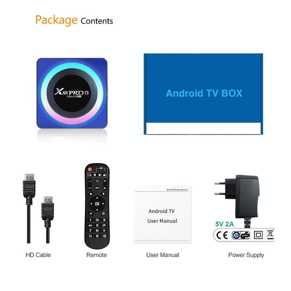 Acrylic X88 Pro 13 8K Ultra HD Android 13.0 Smart TV Box with Remote Control, RK3528 Quad-Core, 2GB+16GB(UK Plug)