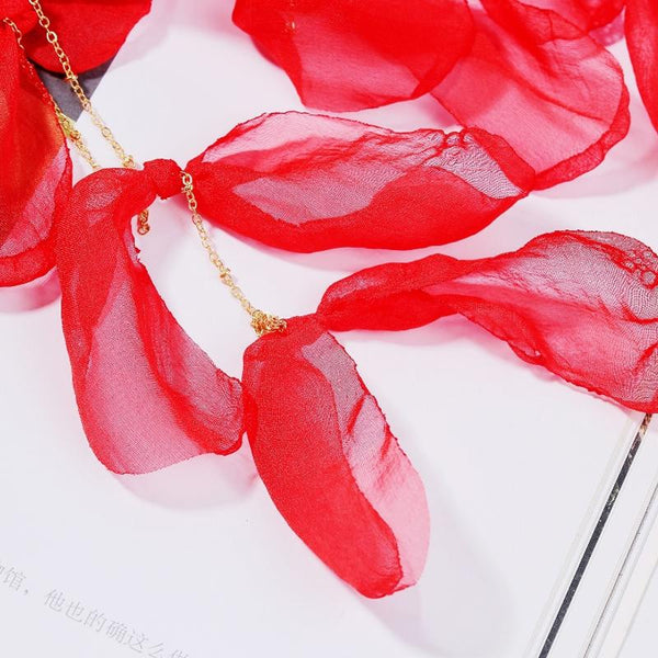 Long Exaggerated Fabric Art Handmade Petal Earrings, Color: E1908-35 White