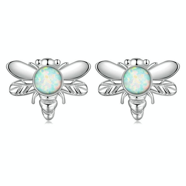 SCE1541 S925 Sterling Silver Plated Plated Opal Bee Stud Earrings