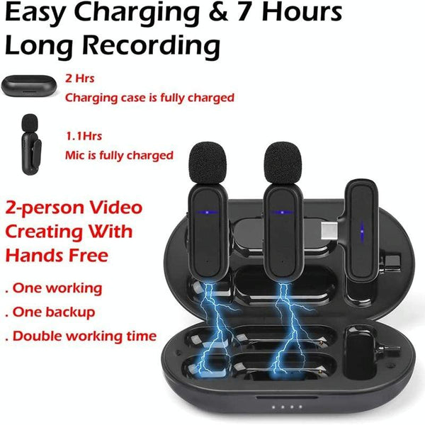 Wireless Lavalier Noise Reduction Microphone USB-C Clip On Microphone with Charging Case