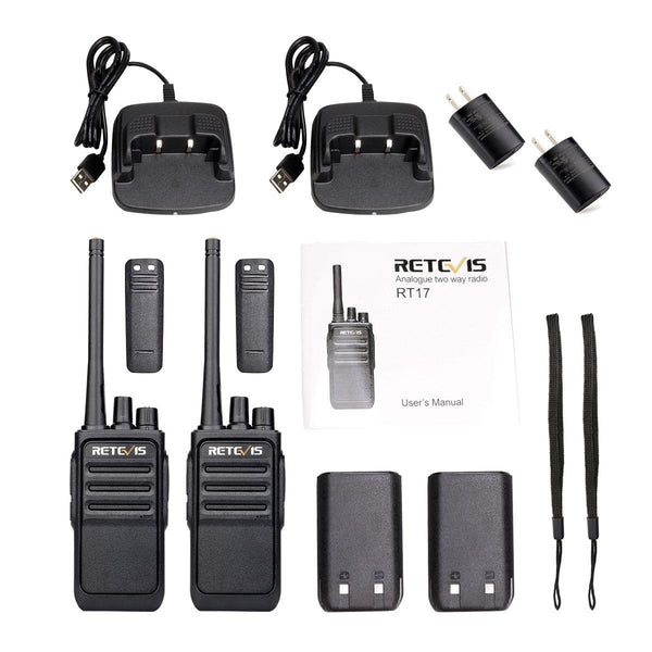 1 Pair RETEVIS RT17 2W 16CHS FRS Two Way Radio Handheld Walkie Talkie, US Plug(Black)