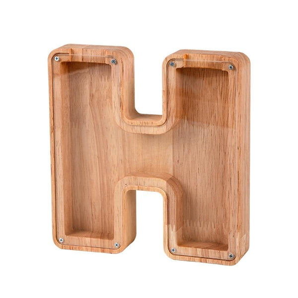 Wooden English Alphabet Piggy Bank Transparent Acrylic Piggy Bank(H)