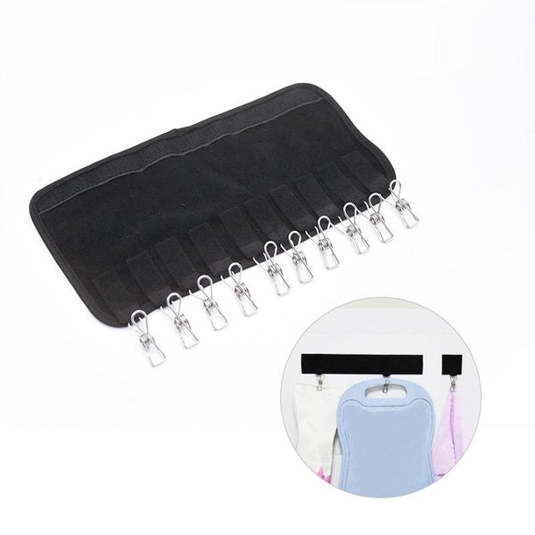 Adhesive Hanger Detachable Travel Folding Portable Hat Clip Hanger Bathroom Cloth Clothes Clip(Black)