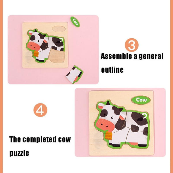 10 PCS Children Educational Animal Three-Dimensional Wooden Puzzle Toy(Tortoise)