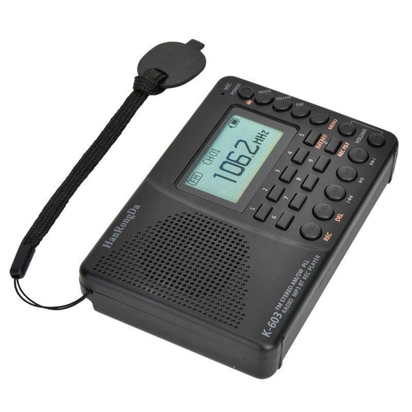 K-603 Portable FM / AM / SW Full Band Stereo Radio, Support BT & TF Card (Black)