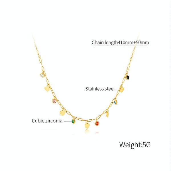 OPK GX2407 Stainless Steel Plated Love Heart Pendant Colorful Zirconia Temperament Necklace