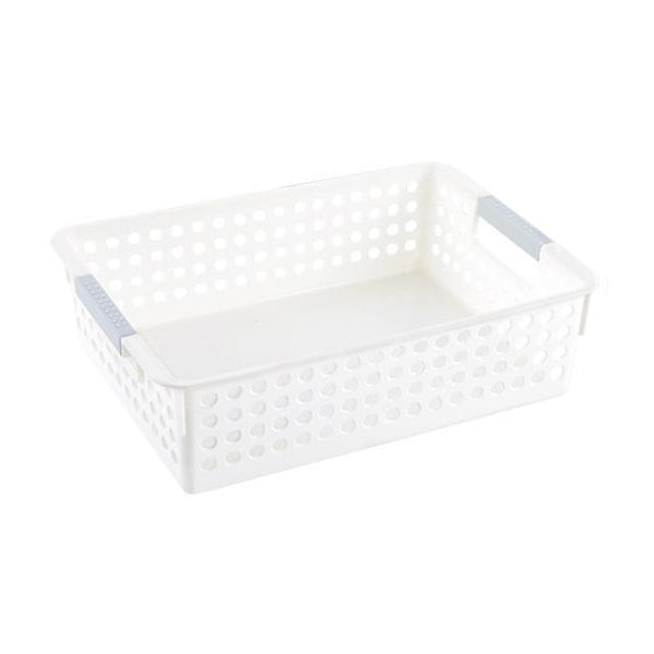 Plastic Storage Basket Desktop Sundry Organizer Frame Toys Kitchen Snacks Storage Box, Style: Shallow Medium White
