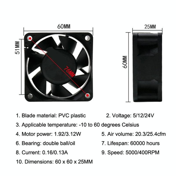 XIN RUI FENG 12V Ball Bearing 6cm Quiet DC Cooling Fan