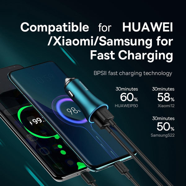 Baseus CCJDZ-MU 60W Dual USB Fast Charging Car Charger(Navy Blue)