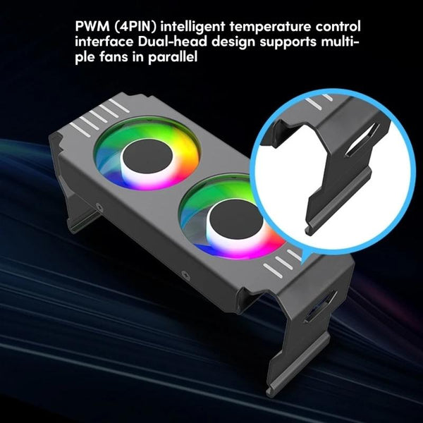 Desktop ARGB Memory Cooler PWM Temperature Control Dual Fan, For DDR / DDR2 / DDR3 / DDR4 / DDR5(Black)