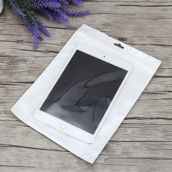 100 PCS 6cm x 10cm Hang Hole Clear Front White Pearl Jewelry Zip Lock Packaging Bag, Custom Printing and Size are welcome