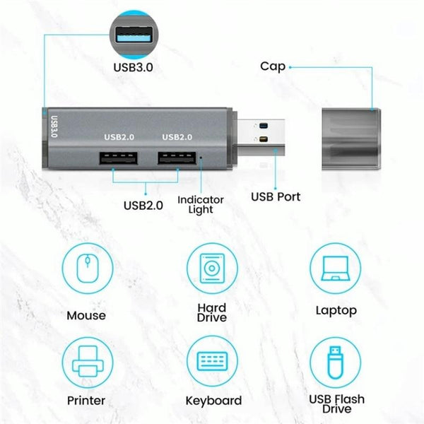 ADS-302A 3 in 1 USB to USB 3.0 / 2.0 Hub Expansion Station USB Adapter(Grey)