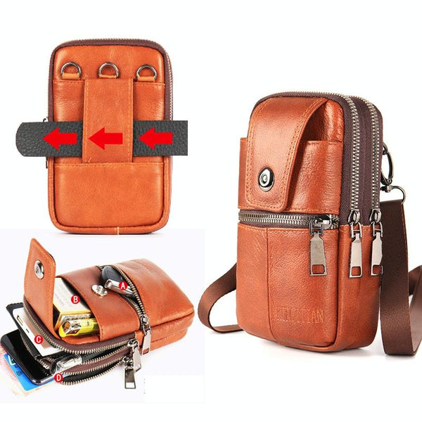 KUNQITIAN Mobile Phone Waist Bag Belt Leather Case With Shoulder Strap, Size: L(Black)