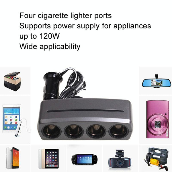 SHUNWEI SD-1906 Car 4 In 1 Power Distributors Cigarette Lighter Socket Car Charger(Black)