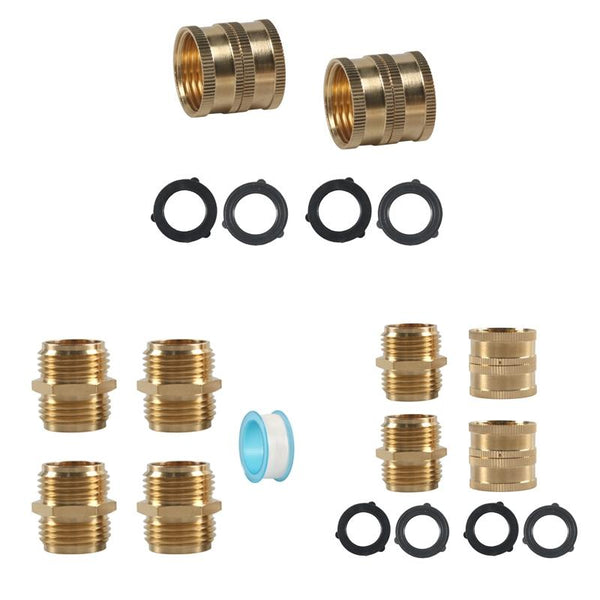3/4GHT Brass Internal External Thread American Adapter Garden Hose Connector, : 4pcs /Pack Male & Female Adapters With Tape