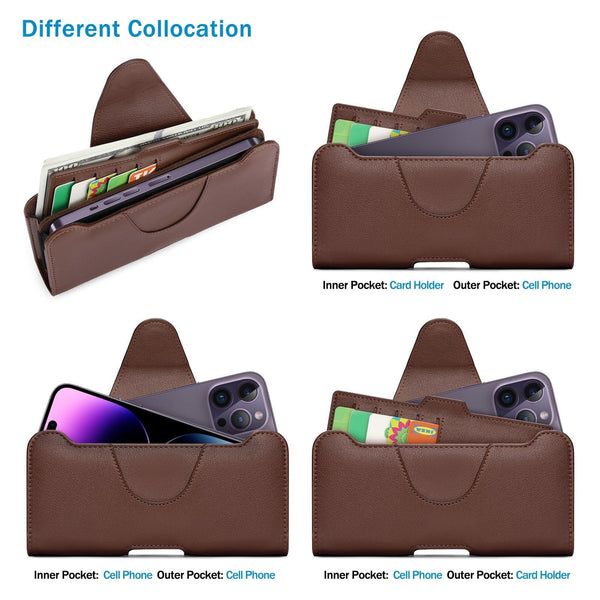 NUOKU 5.5-6.7 Inch Dual Phone Belt Clip Carrying Pouch Litchi Texture Leather Phone Case(Dark Brown)