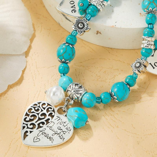 Bohemian Turquoise Natural Stone Sweater Vintage Pendant, Model: N2203-16 Alloy Peach Heart