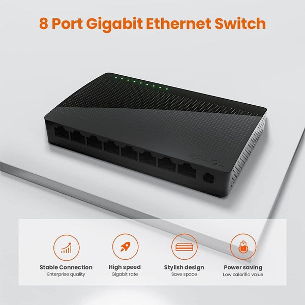 Tenda SG108 100/1000M Desktop Network Switch 8 Port Gigabit Desktop Switch Ethernet Switch LAN Hub(EU Plug)