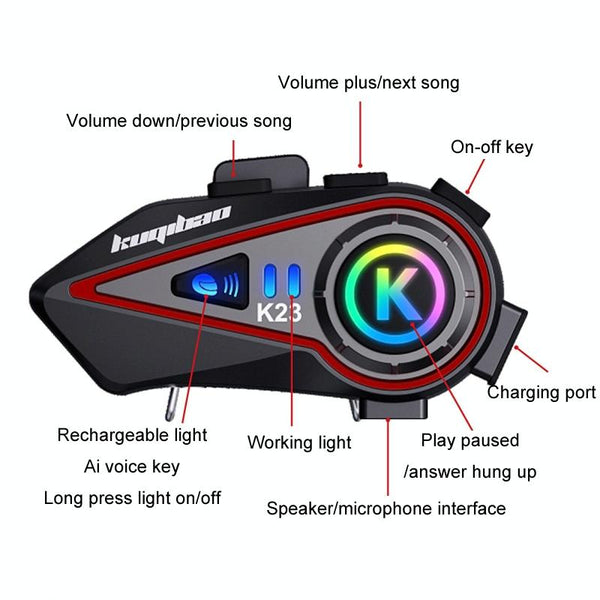 KUQIBAO Motorcycle Helmet Long-Lasting Bluetooth Headset With Light(Hard Microphone)