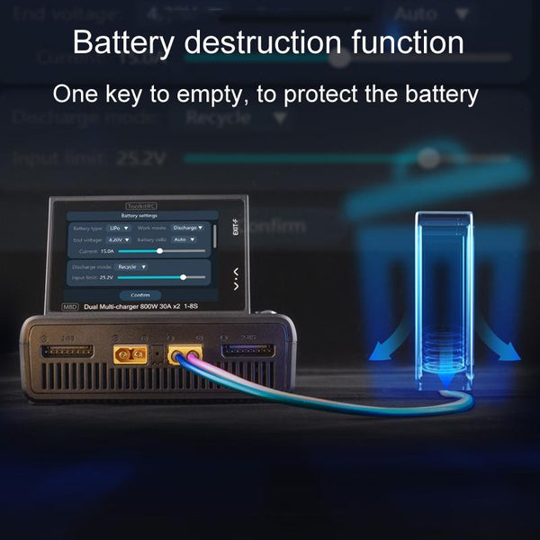 ToolkitRC M8D Colored Screen Dual Drone Aerial Powerful Balance Battery Charger(Black)